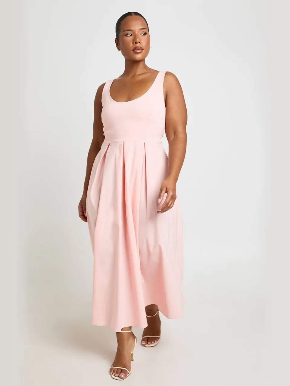 boohoo Dames Plus Bengaline Jurk Met Ronde Hals Midaxi baby roze, foto 2