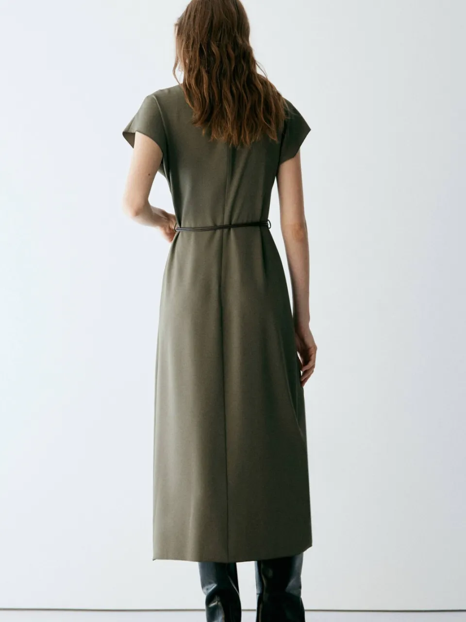 Mango midi jurk met ceintuur - kaki, foto 5