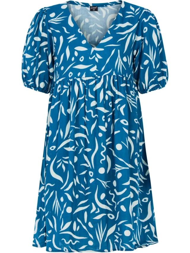 Protest Prtflora – A-lijn jurk Dames – Korte mouwen – Zomerjurk – Knielengte Surfing Blue
