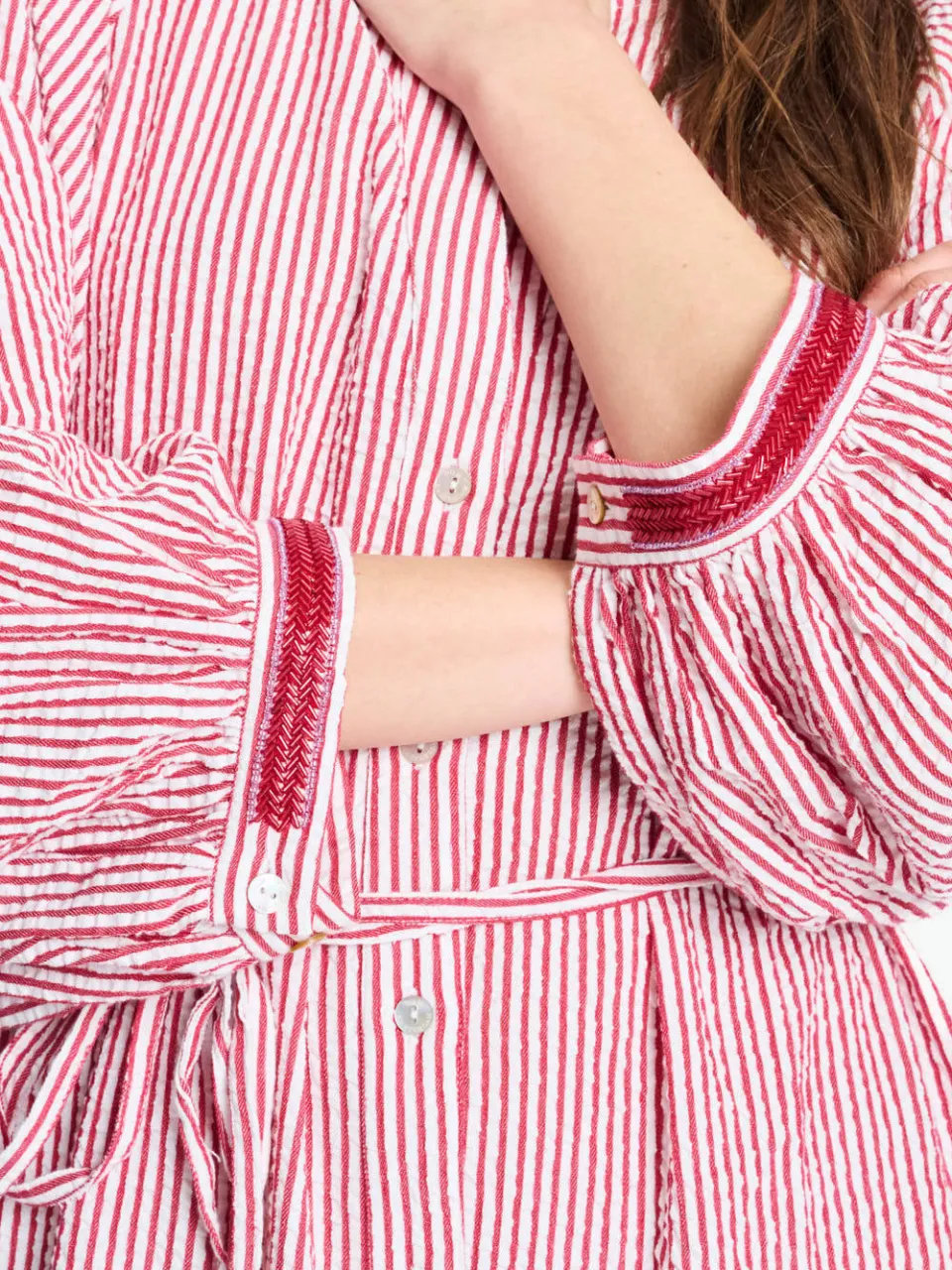 POM Amsterdam gestreepte blousejurk roze, foto 4