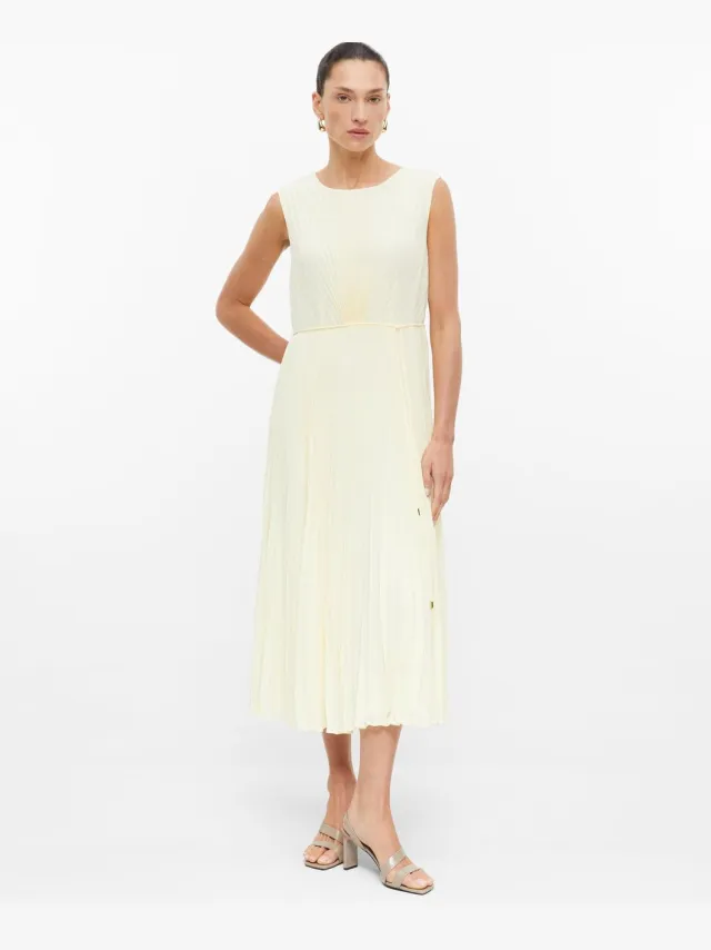 S.Oliver female - Geplooide midi-jurk met ceintuur en viscose voering lichtgeel