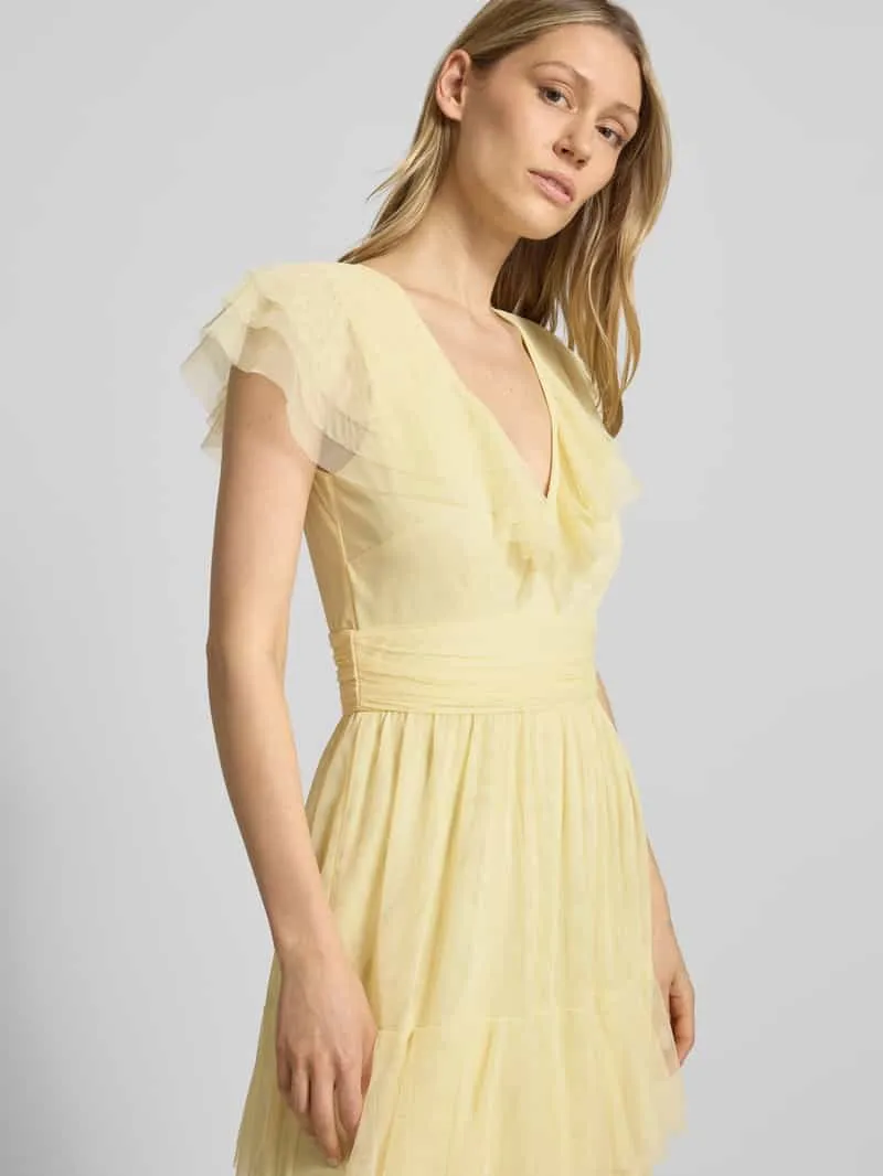 Lace & Beads Maxijurk met V-hals en taillestrik geel, foto 5