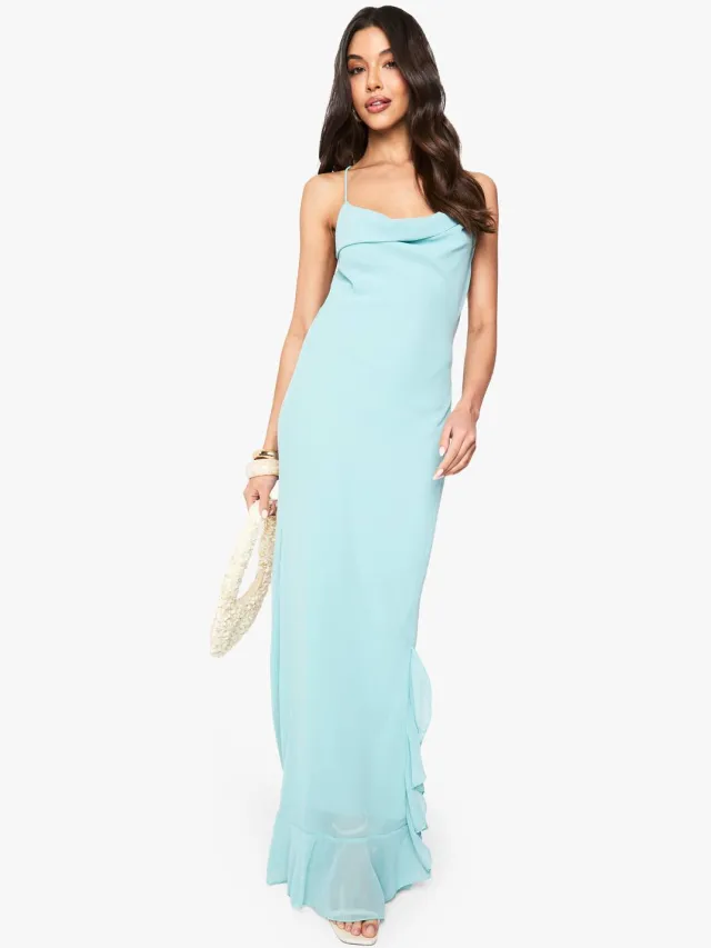 boohoo Dames Chiffon maxi-jurk met cowl-nek Munt