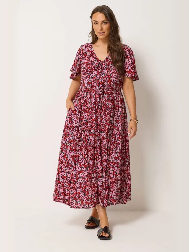 Yours Roze Maxijurk Met Fijne Bloemenprint-60 Pink