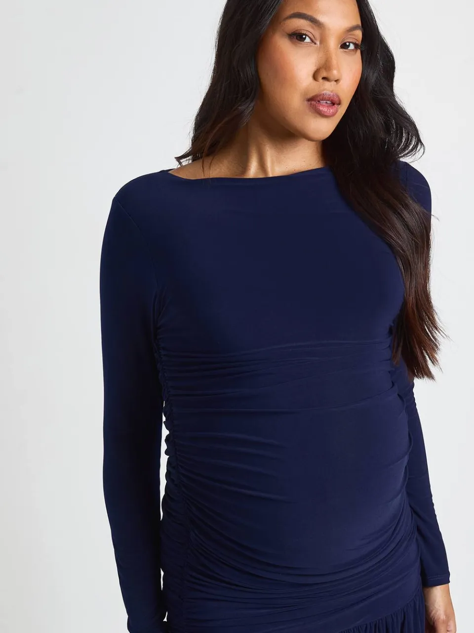 boohoo Dames Zwangerschaps Zachte Geplooid Maxi Jurk Met Lange Mouwen marineblauw, foto 4