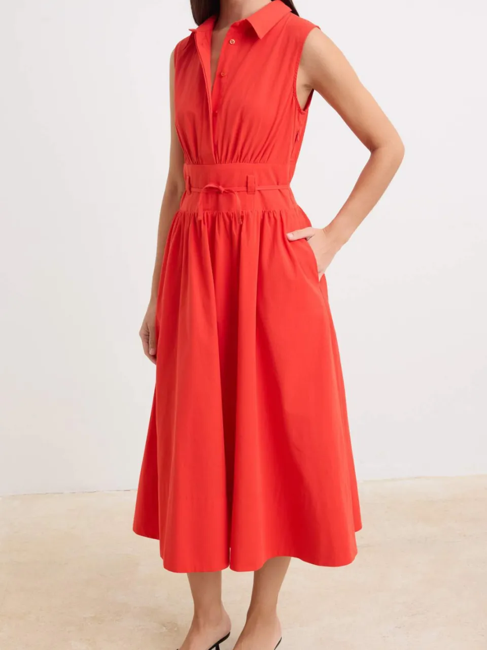 Trendyol TRENDYOLMİLLA Dames Rood Effen Midi Mouwloos Casual Skater Jurken, foto 2