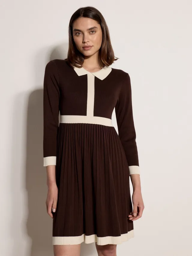 Apricot Retro mini-jurk van gebreid stof met kleurblokken Bruin