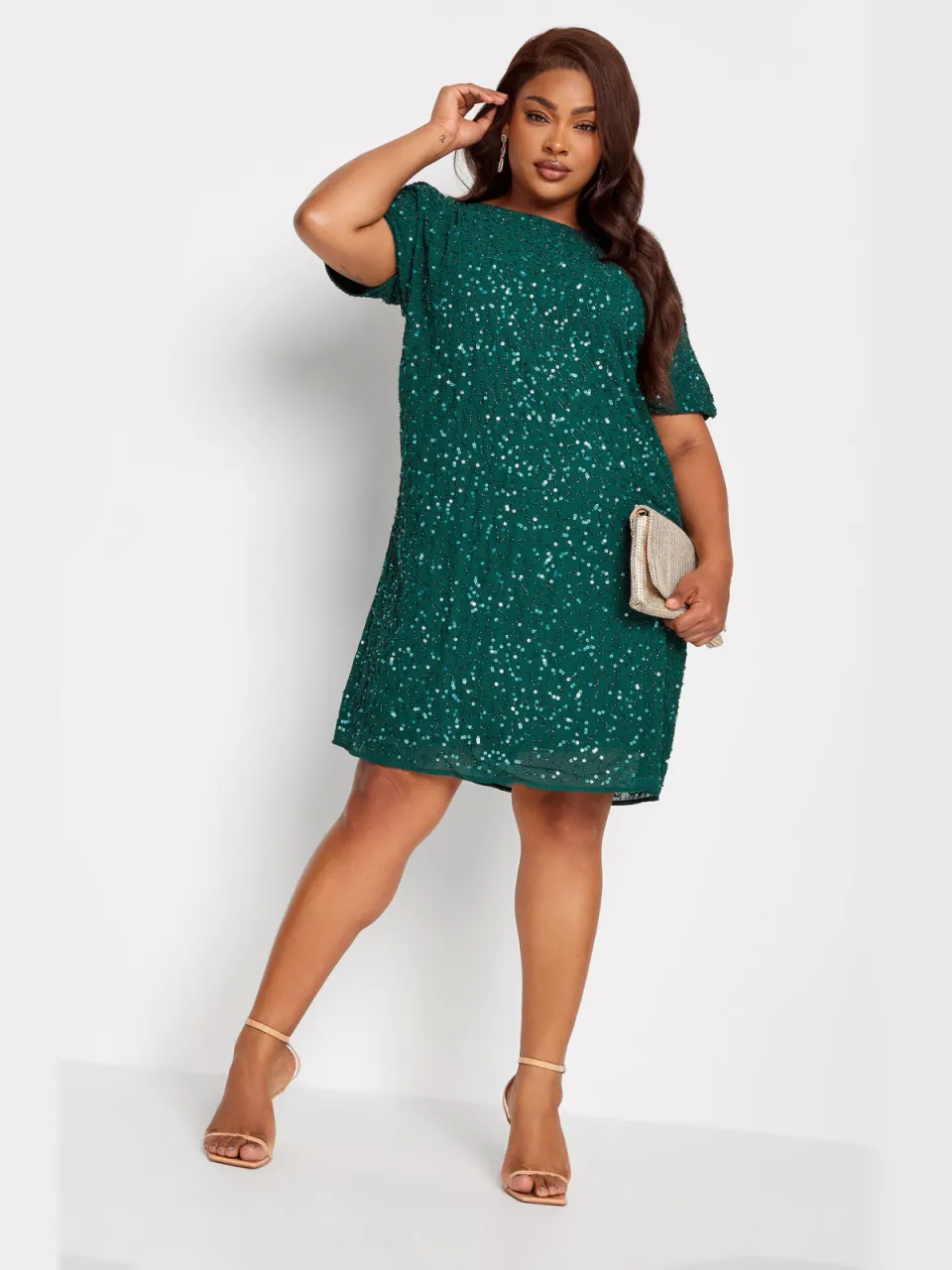 Luxe: Ultimate Embellishment Luxe Shiftjurk Met Versiering & Capemouwen In Bosgroensize 48 groen, foto 2