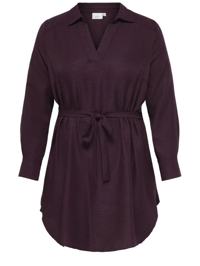 Only Carmakoma Plus Size mini blousejurk met ceintuur - donkerrood