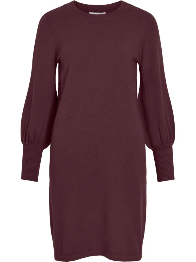 Vila O-Neck Knit Jurk Dames donkerrood