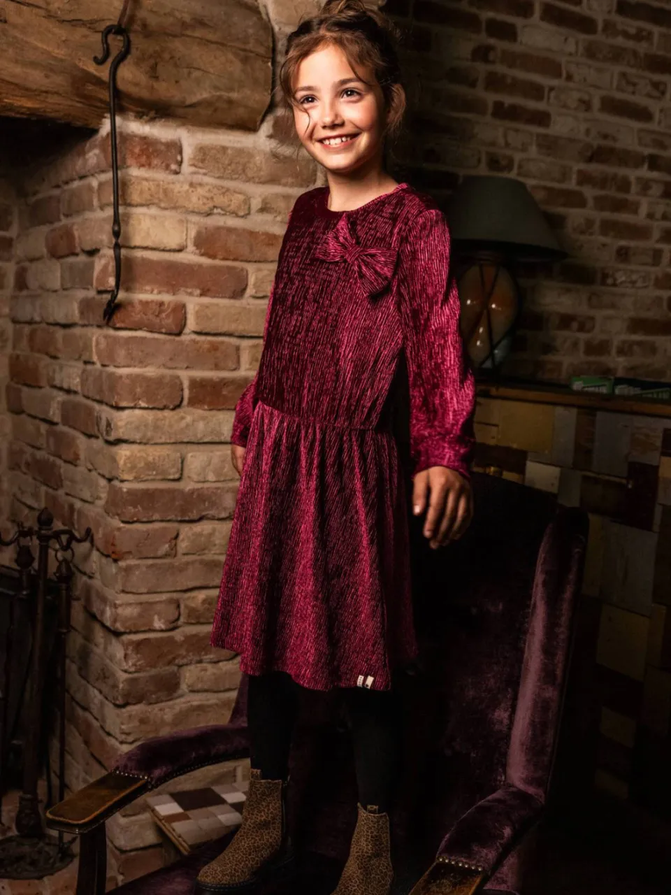 LOOXS little fluwelen A-lijn jurk donkerrood, foto 4