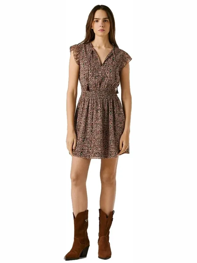 Pepe Jeans Doty Mouwloze Korte Jurk Bruin S Vrouw Earth Brown