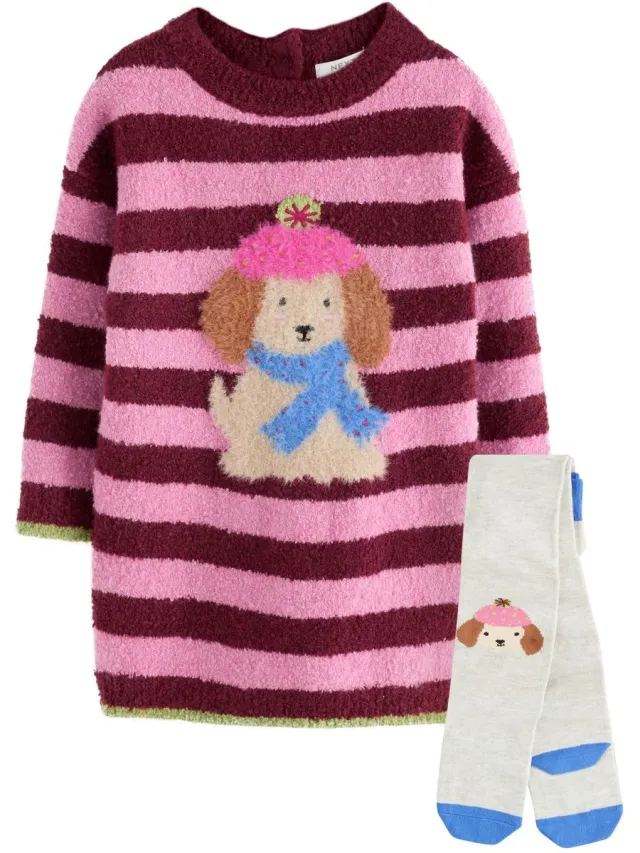 Next Meisjes - Gebreide trui-jurk en maillot - Roze