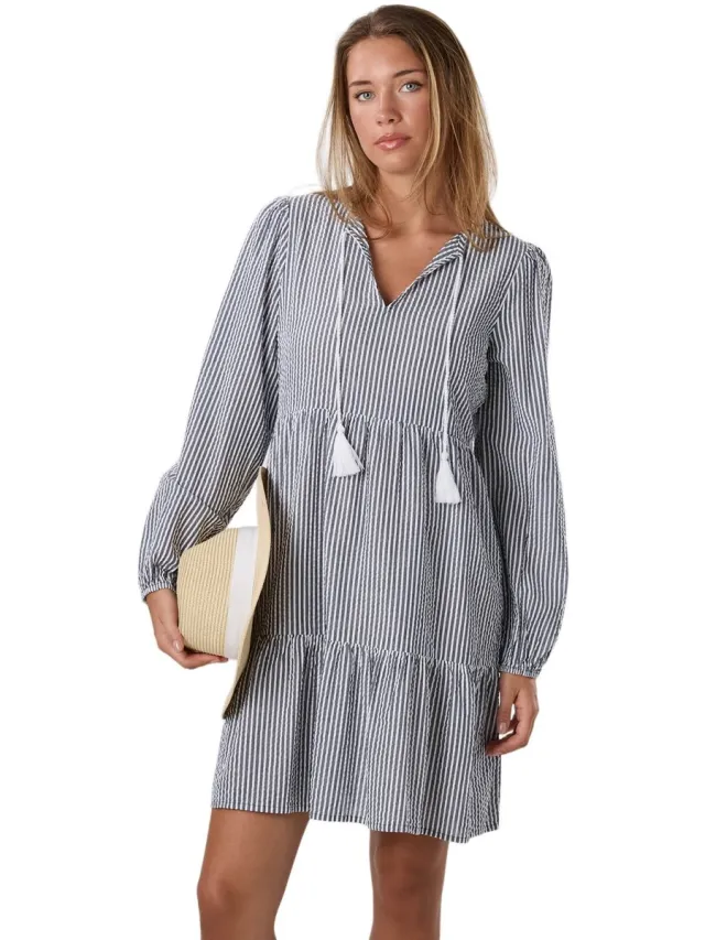 Seaside Marina Seersucker Tuniekjurk – Jurk voor dames – navy stripe
