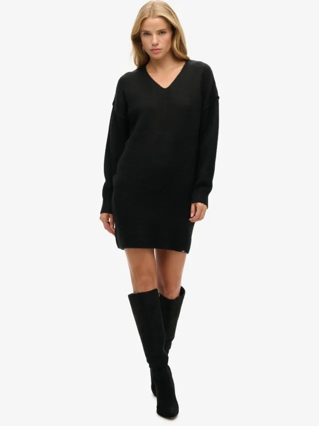 Superdry Gebreide jurk met V-hals - Dames - Jurken zwart
