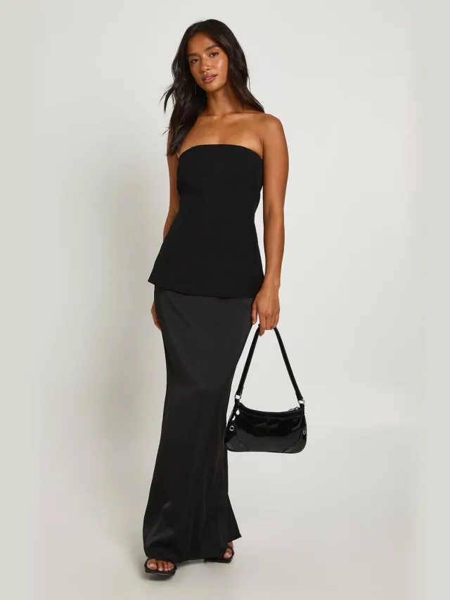 boohoo Dames Petite Bandeau 2 in 1 Maxi-jurk Zwart