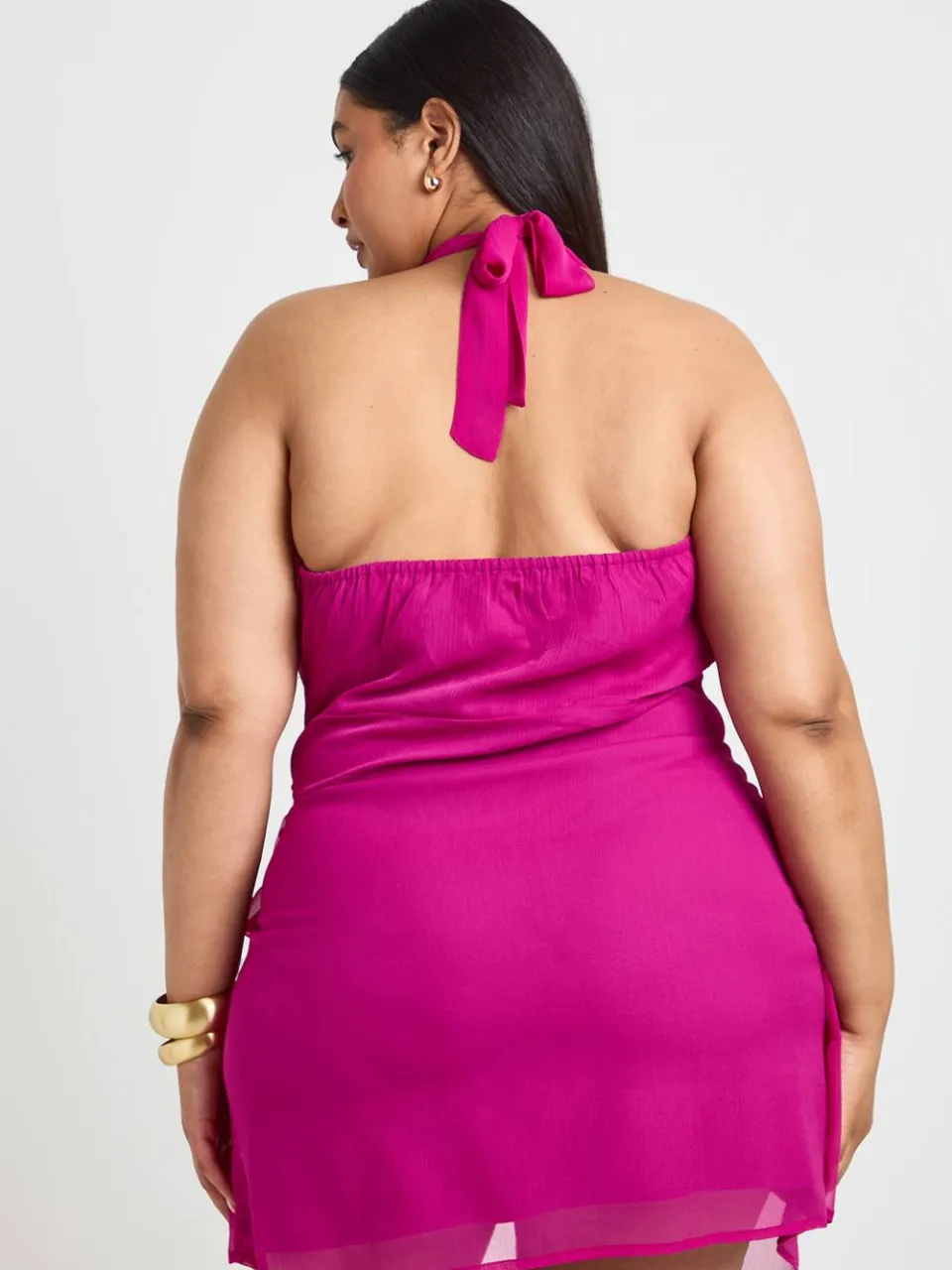 boohoo Dames Plus Chiffon Wikkel Cowl Hals Mini Jurk fuchsia, foto 2