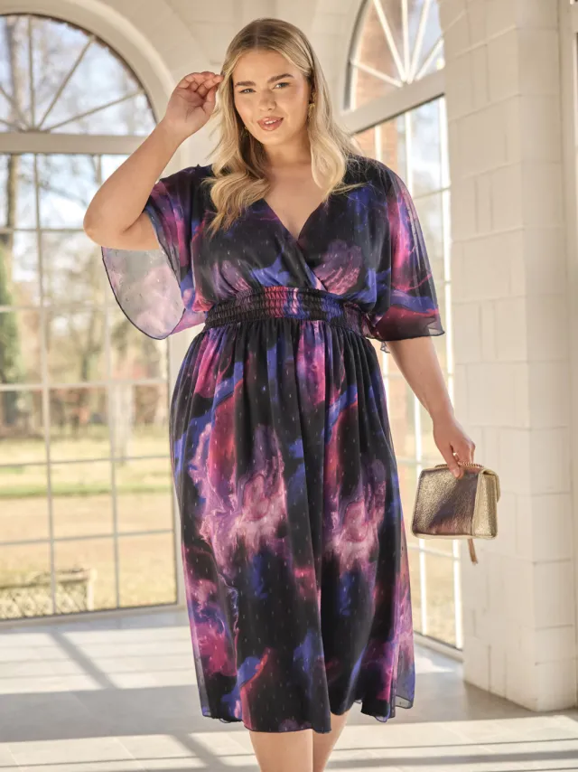 Yours London Midijurk Met Abstracte Print En Elastische Taille In Metallic Zwart Black