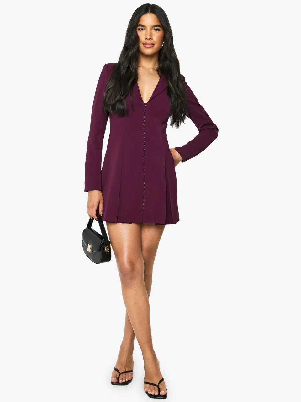 boohoo Dames Op maat gemaakte blazerjurk met haak- en oogdetail en ingetailleerde taille Bordeaux Rood