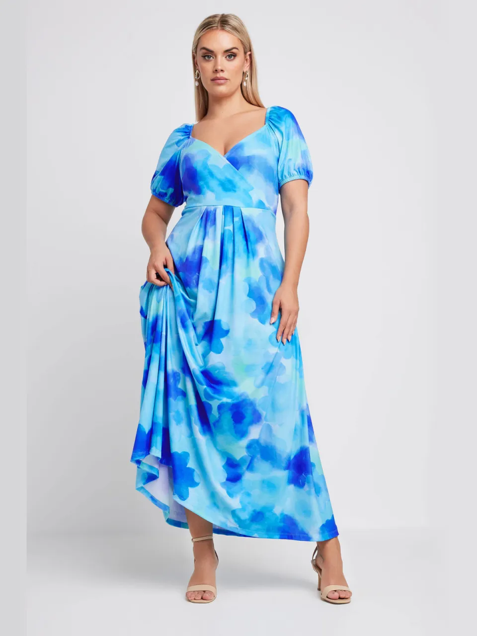 Yours Limited Collection Maxijurk Met Vervaagde Bloemenprint In Blauwsize 44, foto 2