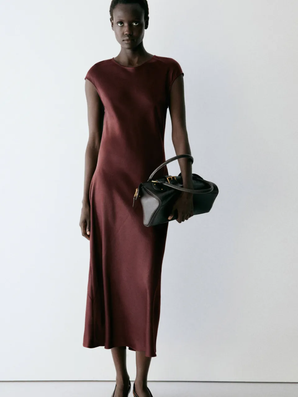 Mango midi jurk Roodbruin