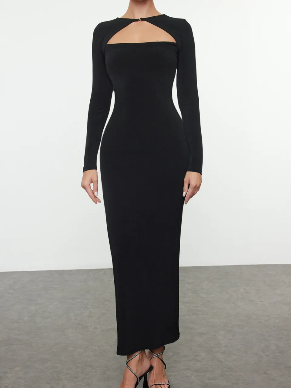 Trendyol TRENDYOLMİLLA Dames Zwart Effen Maxi Lang Stijlvol/Avond Bodycon Jurken, foto 2