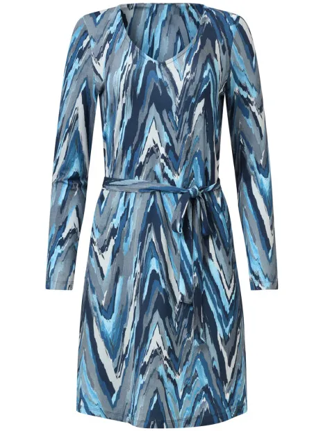 Smashed Lemon Damesgetailleerd zig zag geprint jurk Blauw