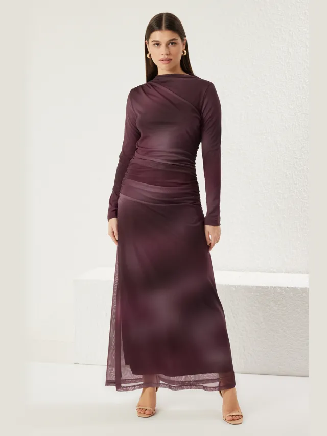 Trendyol Modest Dames Paars Abstract Maxi Lang Avond / Dagelijks A-lijn Modest Jurken