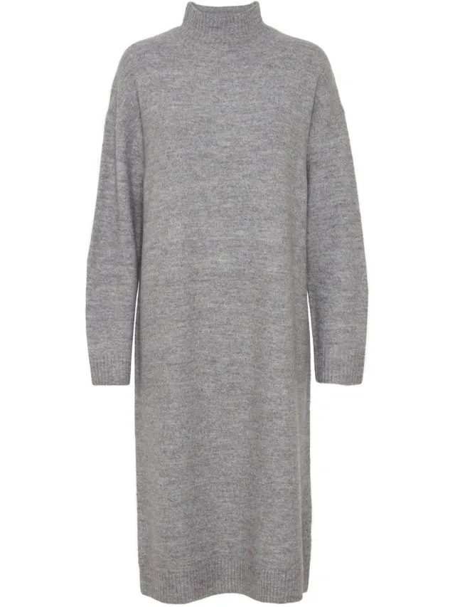 b.Young Dames Gebreide Jurk Lange Jurk Gezellig Langem Longsleeve Jumper BYOMUNA Grey