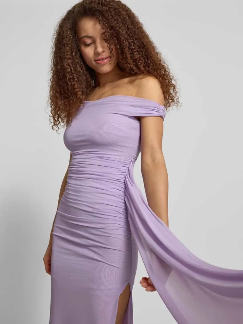 bardot maxi-jurk met drapering model 'LAYANA' paars, foto 4