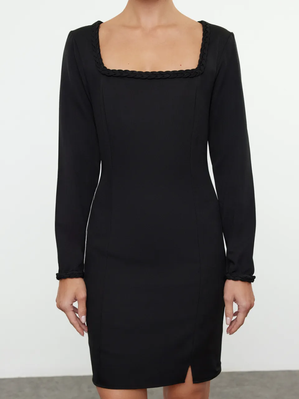 Trendyol TRENDYOLMİLLA Dames Zwart Effen Kort / Mini Lang Avond / Dagelijks Bodycon Jurken, foto 2