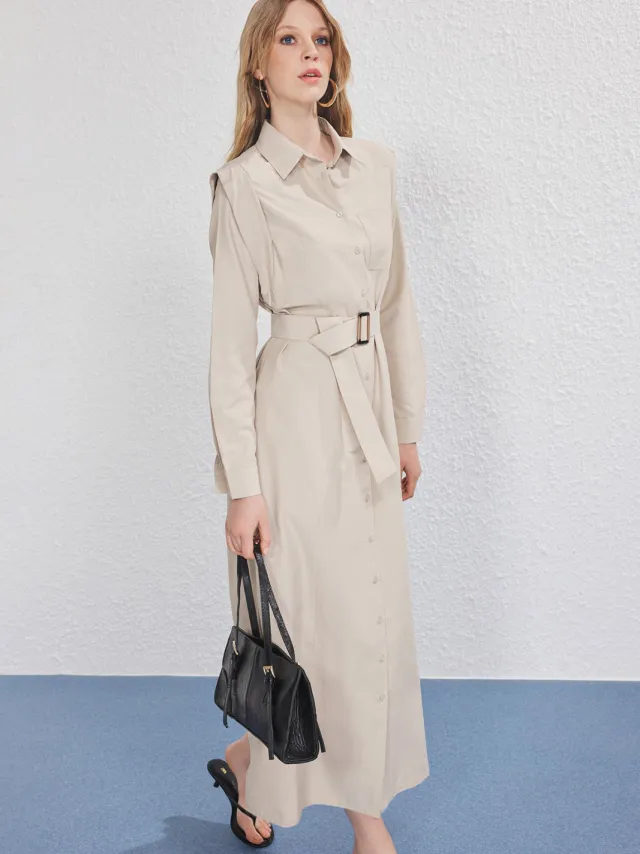Trendyol Modest Dames Beige Effen Maxi Lang Casual Skater Modest Jurken