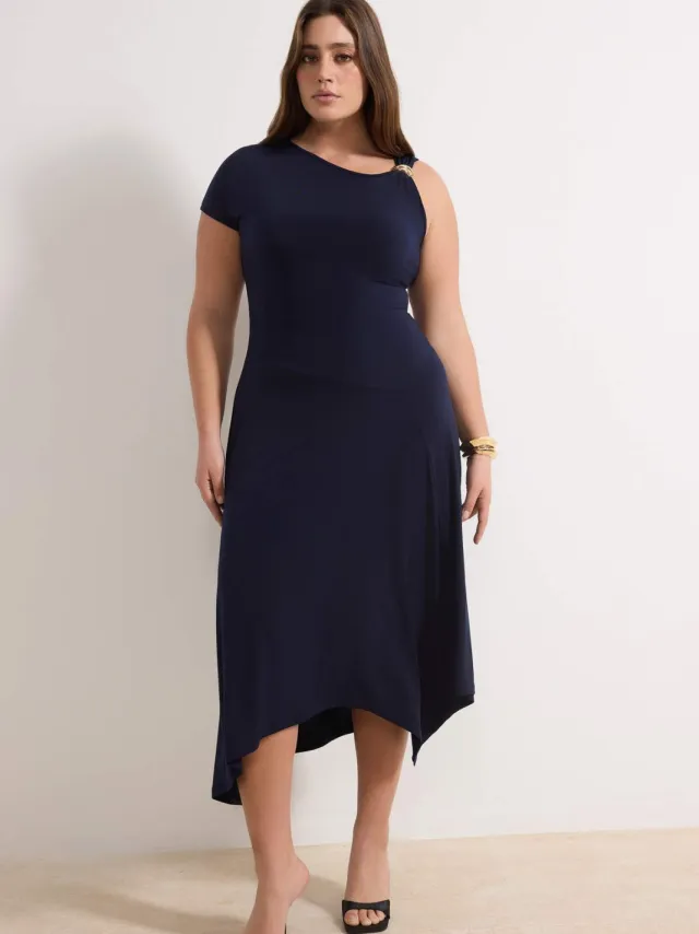 Trendyol Curve Dames Donkerblauw Effen Maxi Mouwloos Avond / Dagelijks A-lijn Grote maten Jurk Marineblauw/Blauw
