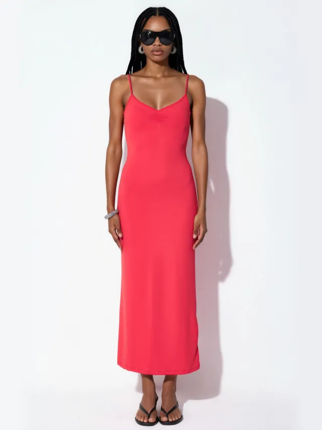 Busem Mouwloze midi-slipdress Rood