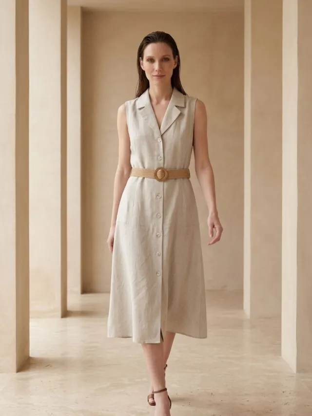 MyFashion Mouwloze Midi Hemdjurk Steen