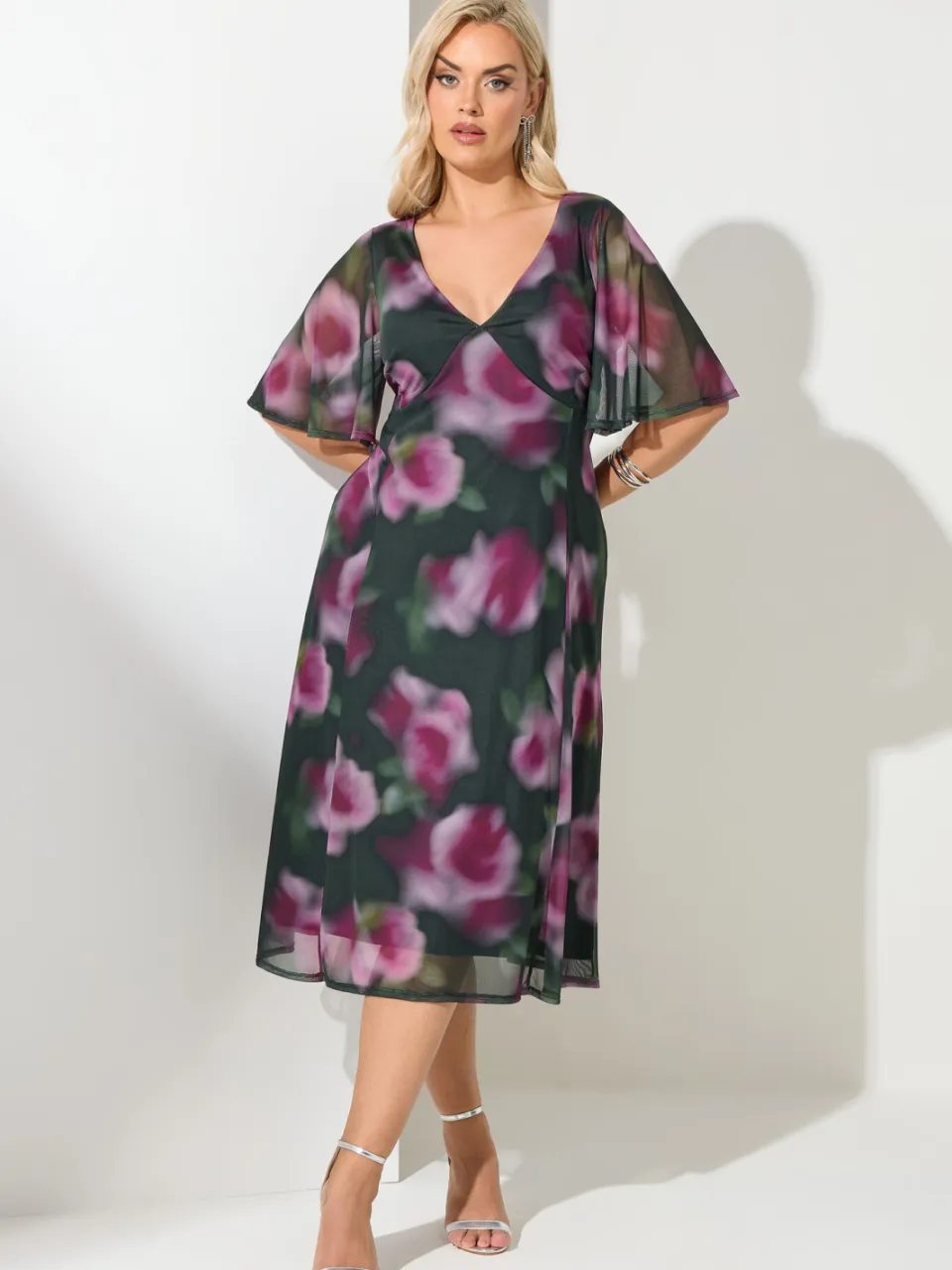 Yours London Groene Mesh Tea Dress Met Bloemenprint, foto 2