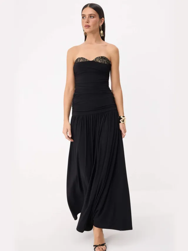 Trendyol TRENDYOLMİLLA Dames Zwart Effen Maxi Mouwloos Skater Avond & Gala Jurk