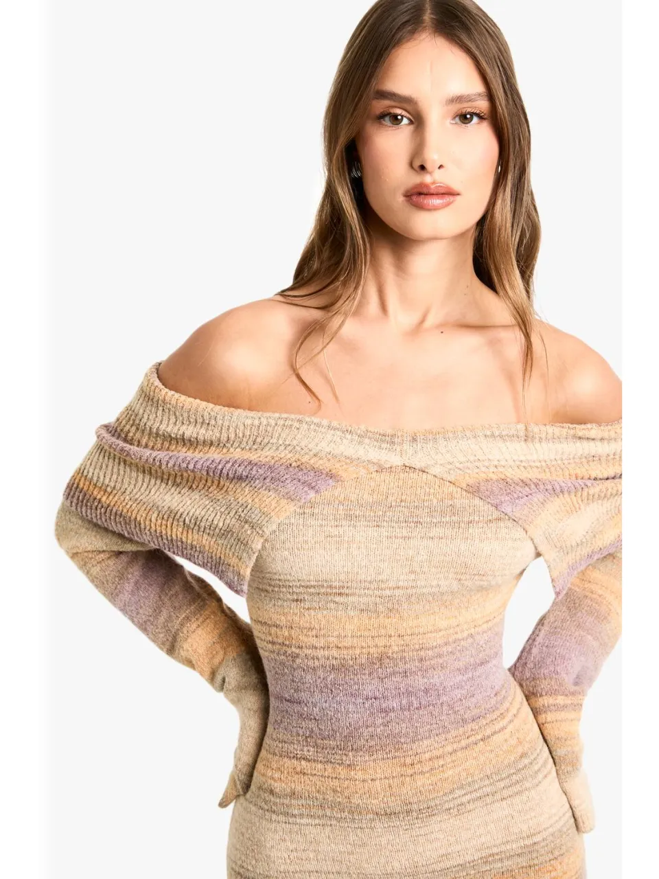 boohoo Dames Bardot gestreepte jumper gebreide jurk multicolor, foto 4