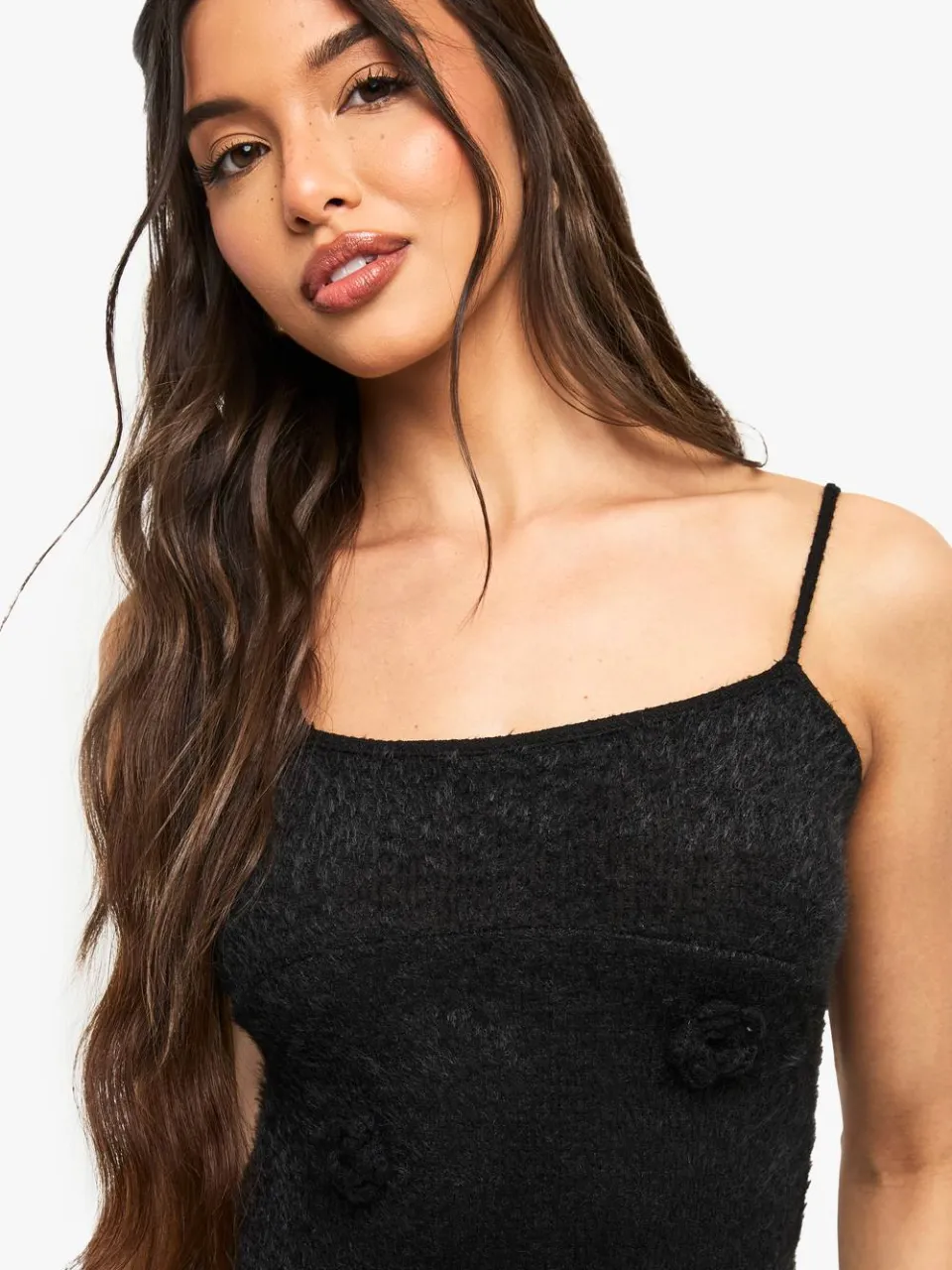 boohoo Dames Gebreide Bloem Detail Haak Mini Jurk zwart, foto 3
