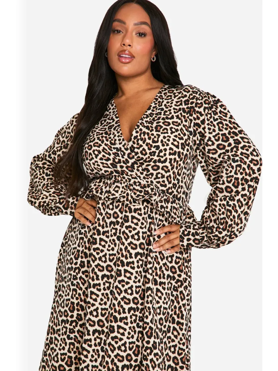boohoo Dames Plus Geweven Luipaard Wrap Midi Jurk luipaardprint, foto 2