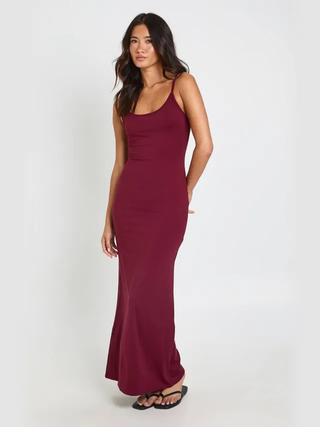 boohoo Dames Superzachte Maxi-jurk Met Dunne Bandjes Bordeaux Rood