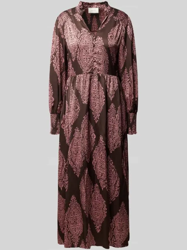 NEO NOIR Maxi-jurk met smokdetails en v-hals model 'NOVALEE' Donkerbruin