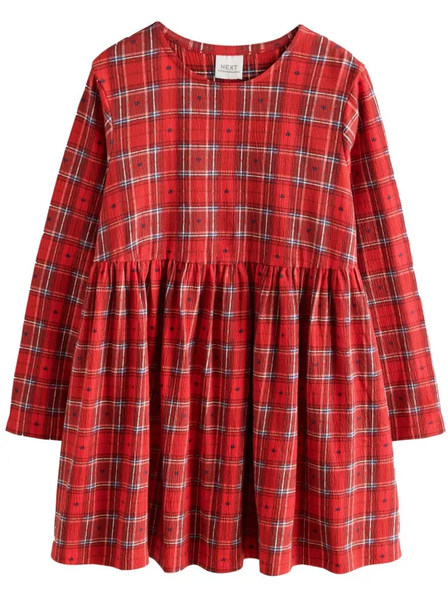 Next Meisjes - Jersey jurk met lange mouwen - Rood Red Check