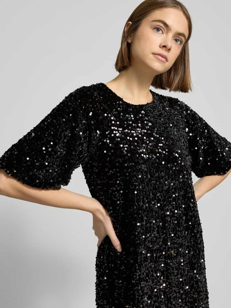Pieces Smalle cocktailjurk met pailletten, model 'KAM' zwart, foto 4