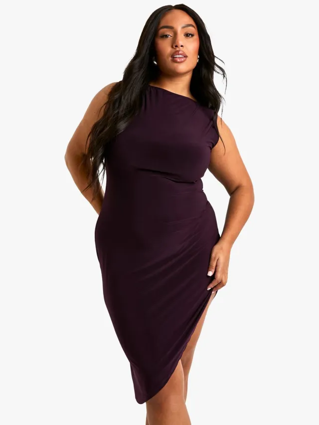 boohoo Dames Plus Racer Asymmetrische zoom Midi-jurk Pruim