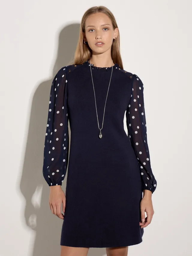 Apricot Mini-jurk van chiffon met stippen Marine