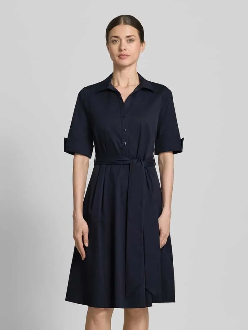 ROBE LÉGÈRE Knielange overhemdjurk met strikceintuur Marineblauw