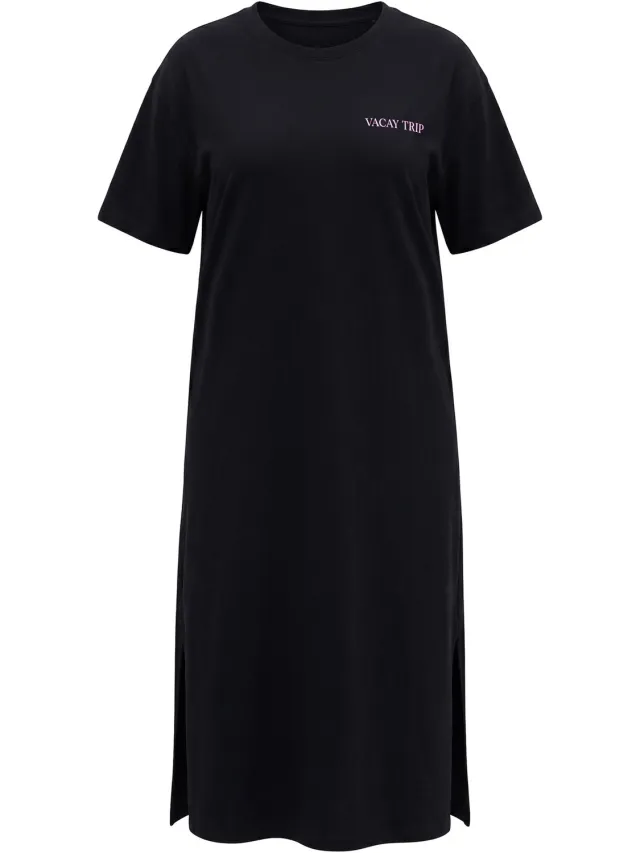 Studio Untold Dames - T-shirtjurk oversized VACATION-print op de achterkant - Zwart - Maat 46+