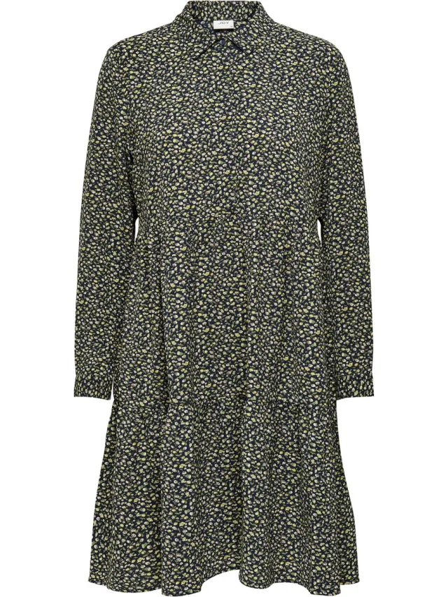 JDY JDYPIPER L/S AOP SHIRT DRESS WVN Dames Jurk Donkerblauw Groen