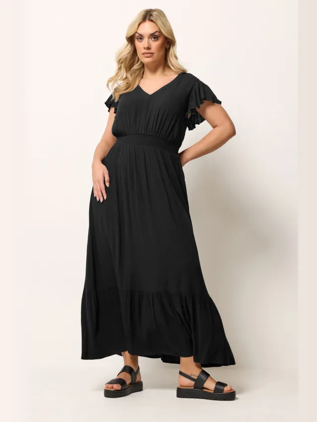 Yours Zwarte Maxijurk Met Rimpels En Kreukstof Black
